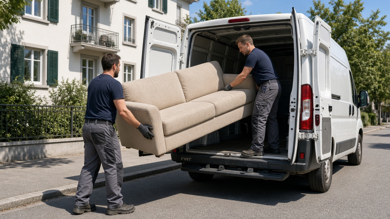 Möbeltransport – Sofa wird in den Transporter geladen